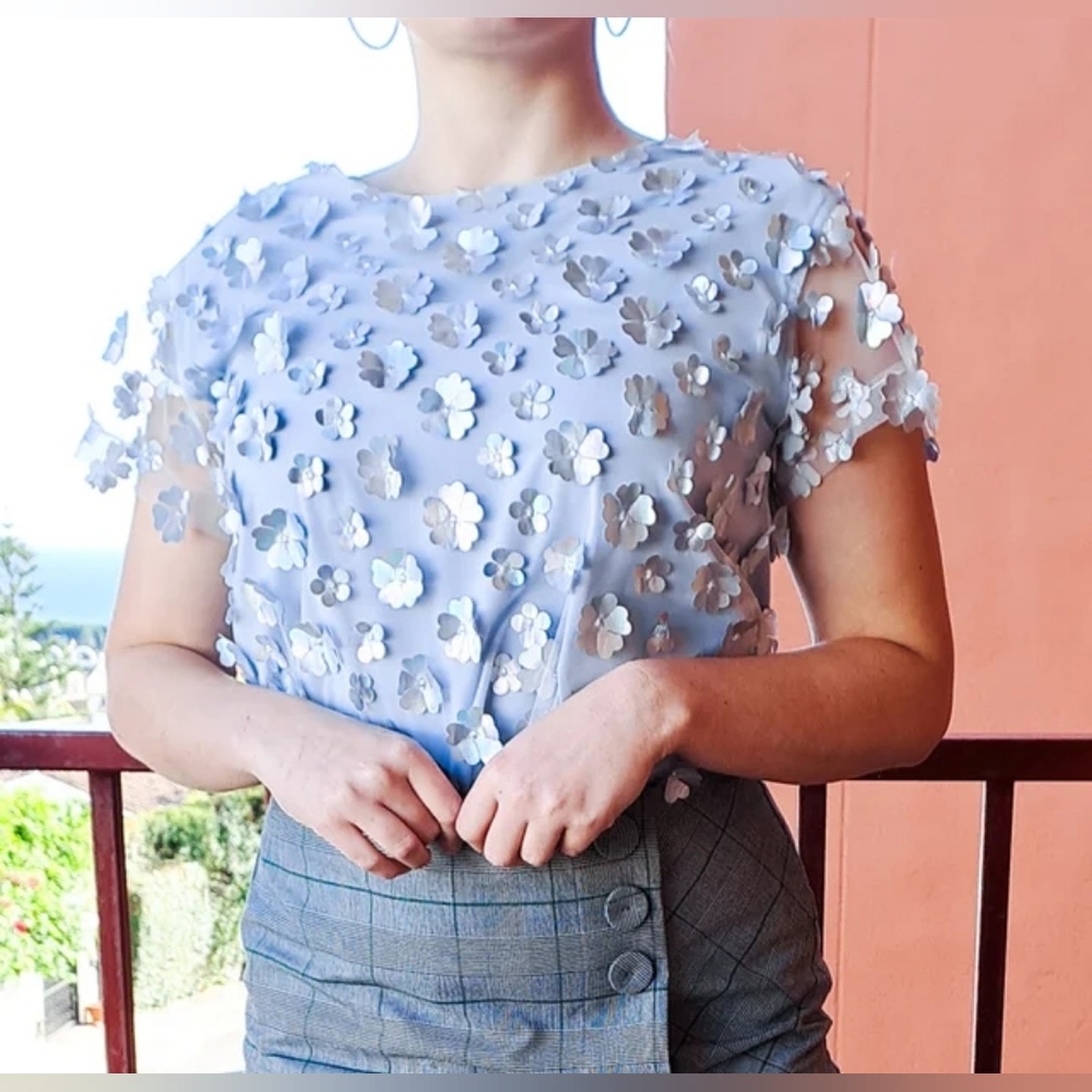 LILI SIDONIO Molly Bracken‎ 3D Floral Y2K Mesh Top